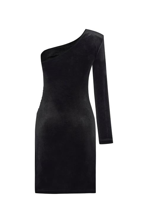  KADİFE DOKULU TEK OMUZ MİNİ ELBİSE