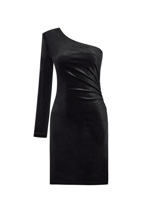  KADİFE DOKULU TEK OMUZ MİNİ ELBİSE