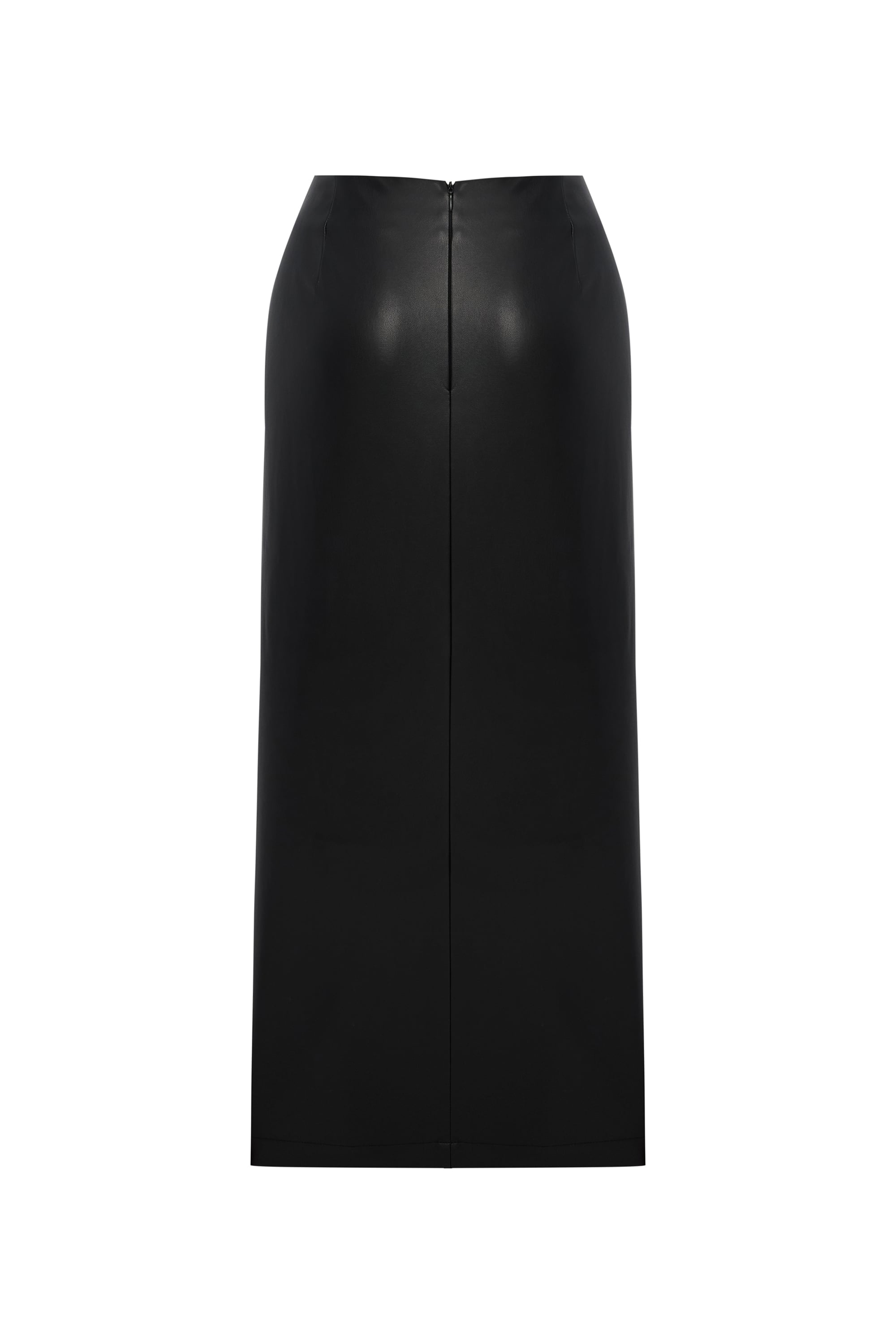 DERİ GÖRÜNÜMLÜ YIRTMAÇLI MİDİ ETEK