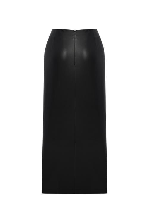  DERİ GÖRÜNÜMLÜ YIRTMAÇLI MİDİ ETEK