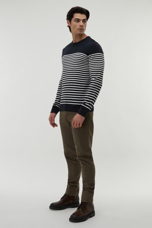 ÇİZGİLİ BİSİKLET YAKA KAZAK