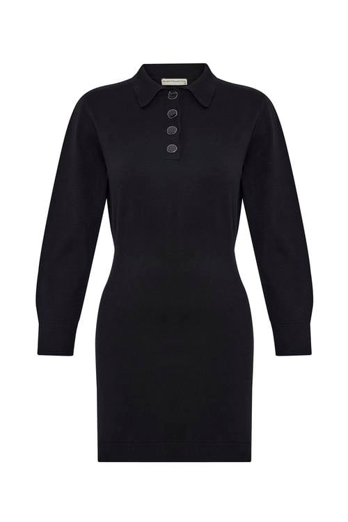 DÜĞME YAKA TRİKO MİNİ ELBİSE