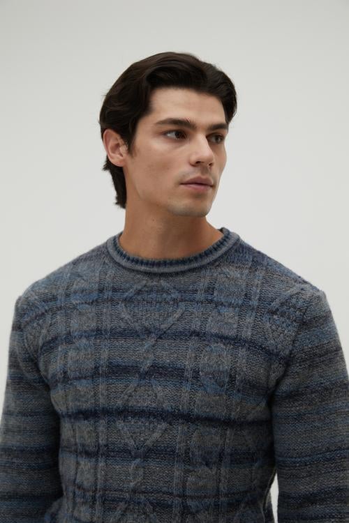 ÖRGÜ DETAYLI BİSİKLET YAKA KAZAK