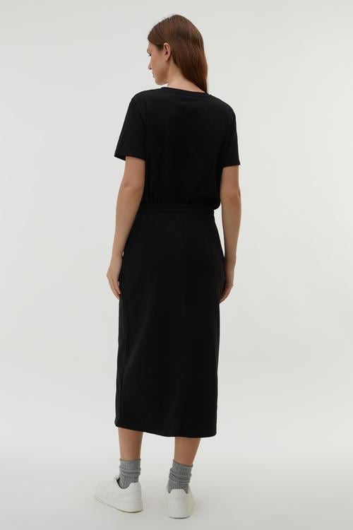  BELİ LASTİKLİ YIRTMAÇLI MİDİ ETEK