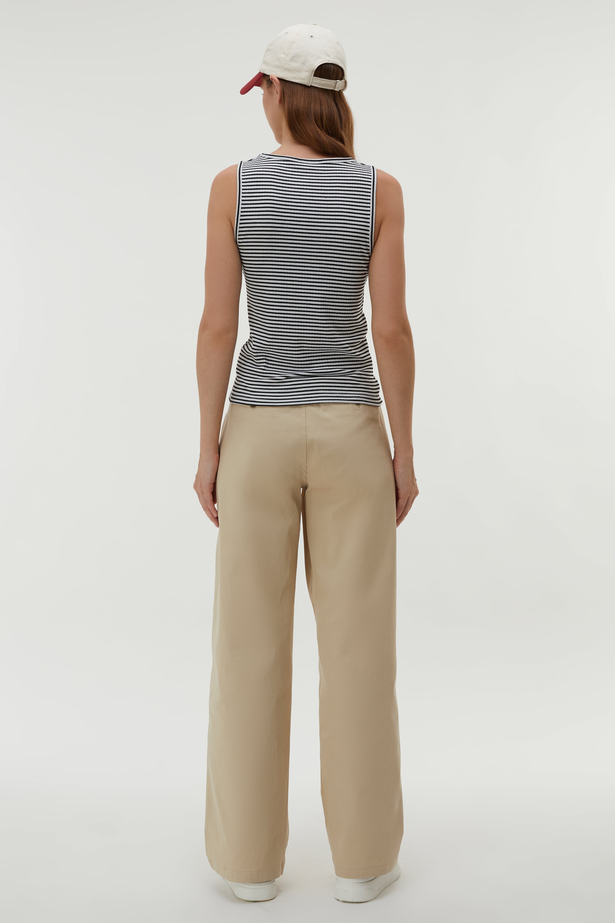 BİSİKLET YAKA ÇİZGİLİ KOLSUZ BLUZ