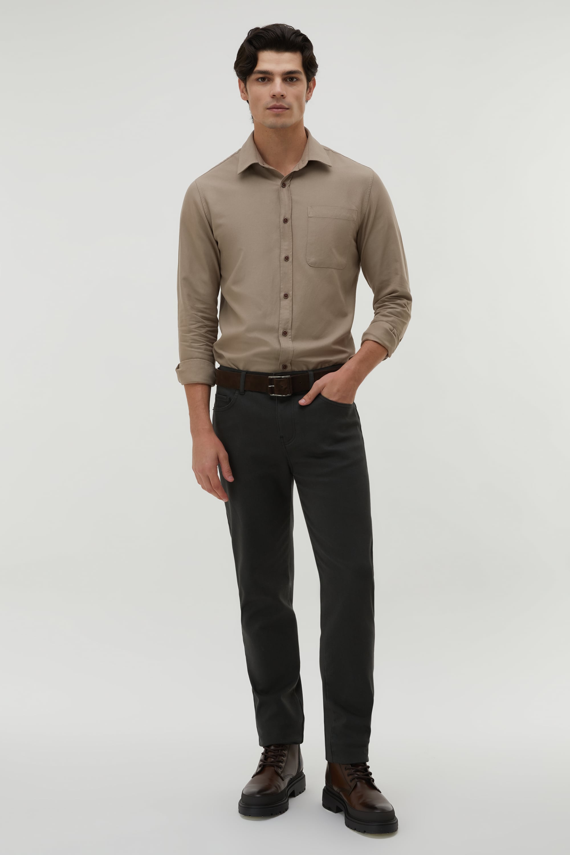 REGULAR FIT TEK CEPLİ UZUN KOLLU GÖMLEK