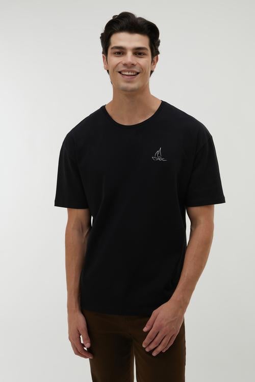  MARİN BASKILI BİSİKLET YAKA OVERSIZE T-SHIRT