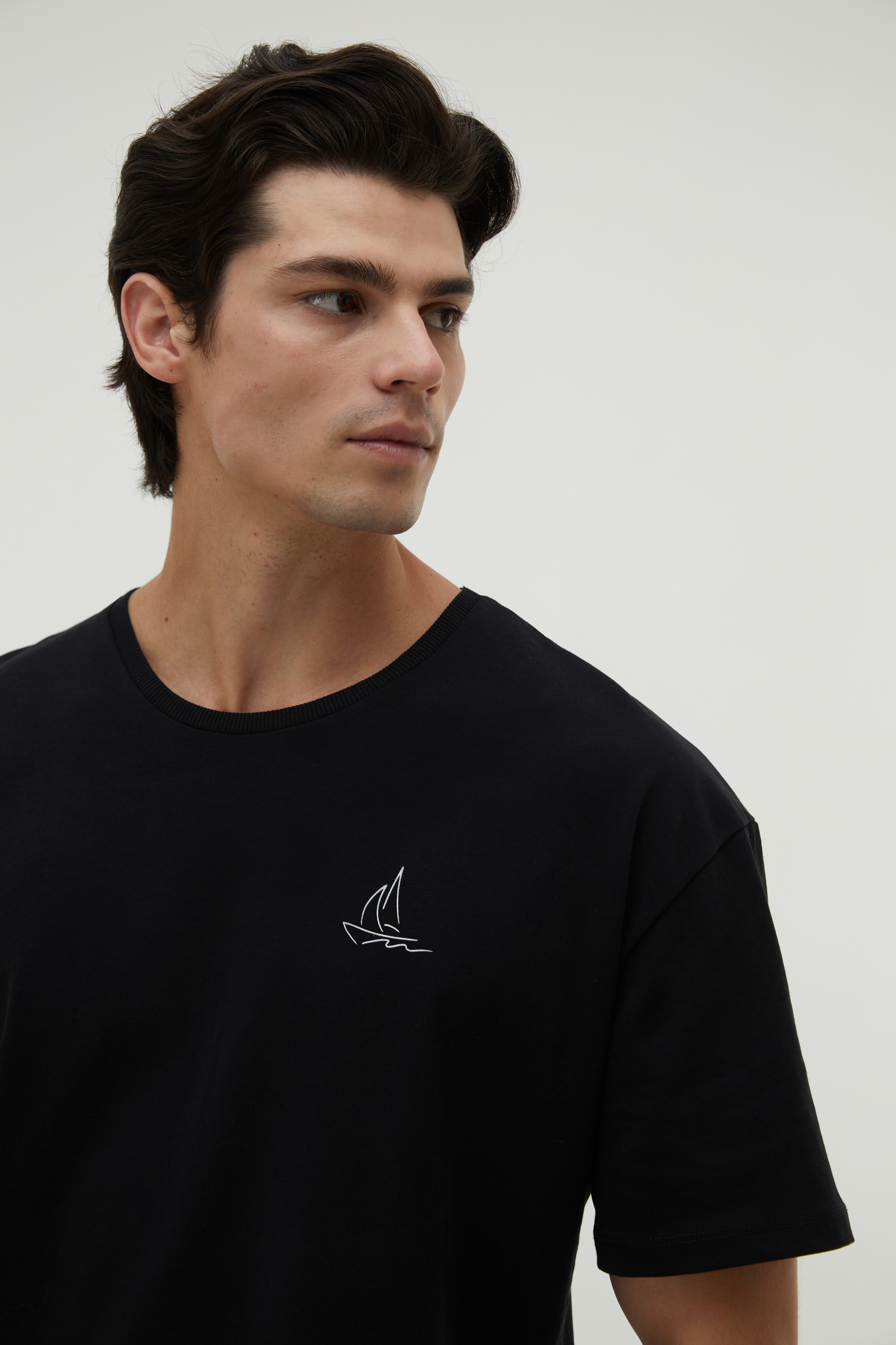 MARİN BASKILI BİSİKLET YAKA OVERSIZE T-SHIRT