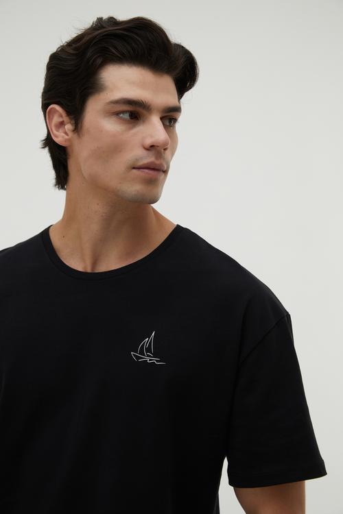  MARİN BASKILI BİSİKLET YAKA OVERSIZE T-SHIRT