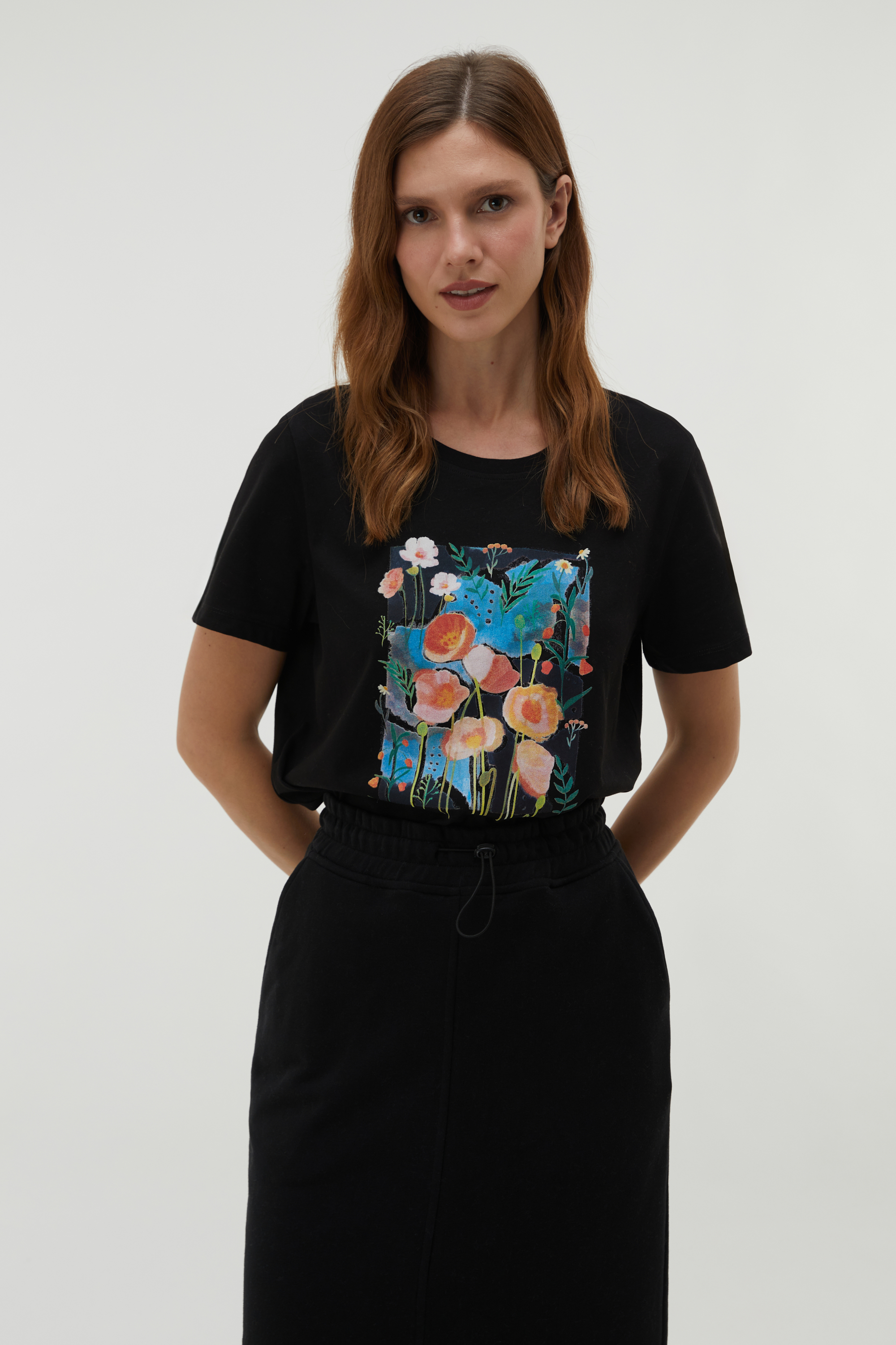 BELİ LASTİKLİ YIRTMAÇLI MİDİ ETEK