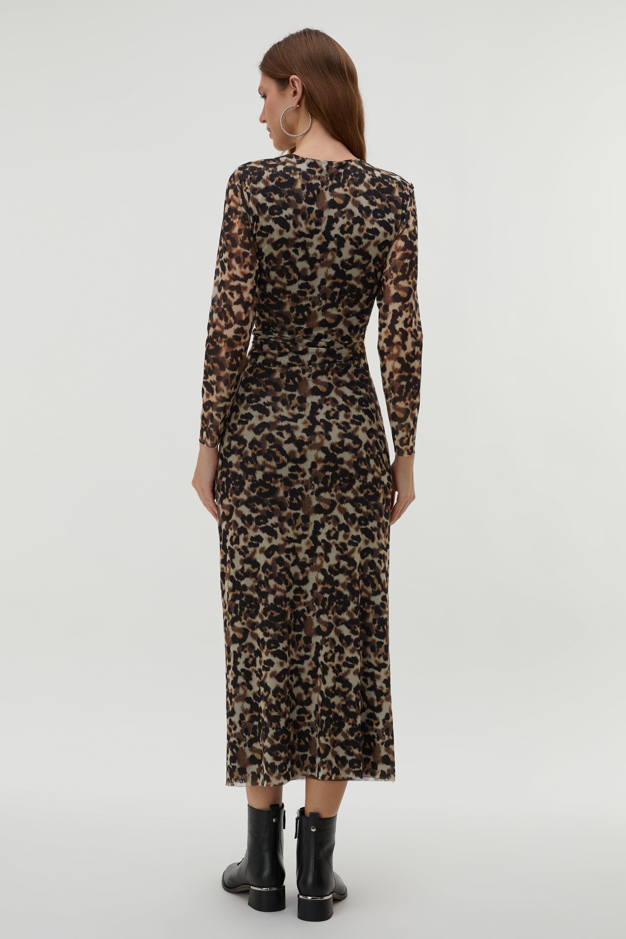 LEOPAR BASKILI MİDİ TÜL ELBİSE