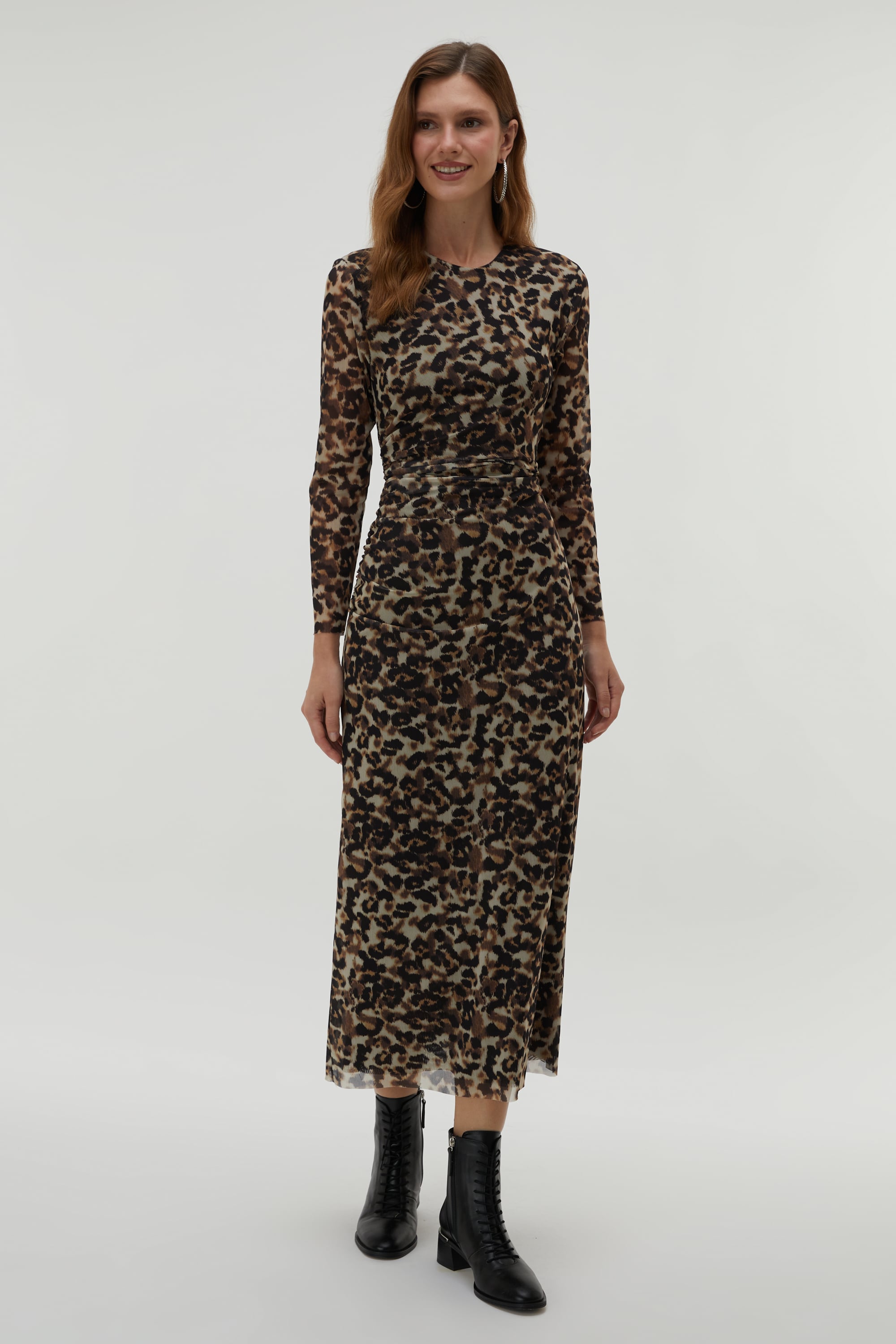 LEOPAR BASKILI MİDİ TÜL ELBİSE