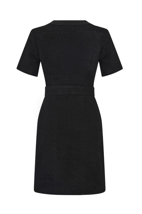  BEL DETAYLI KISA KOLLU MİNİ ELBİSE