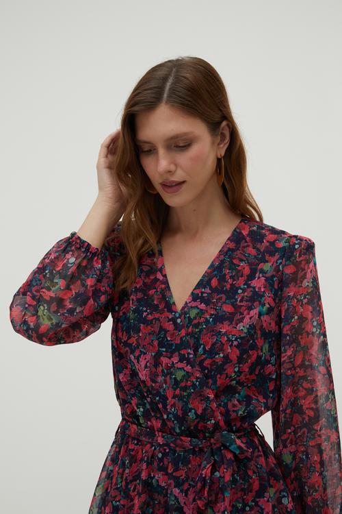  BASKILI BELİ KUŞAKLI MİNİ ELBİSE