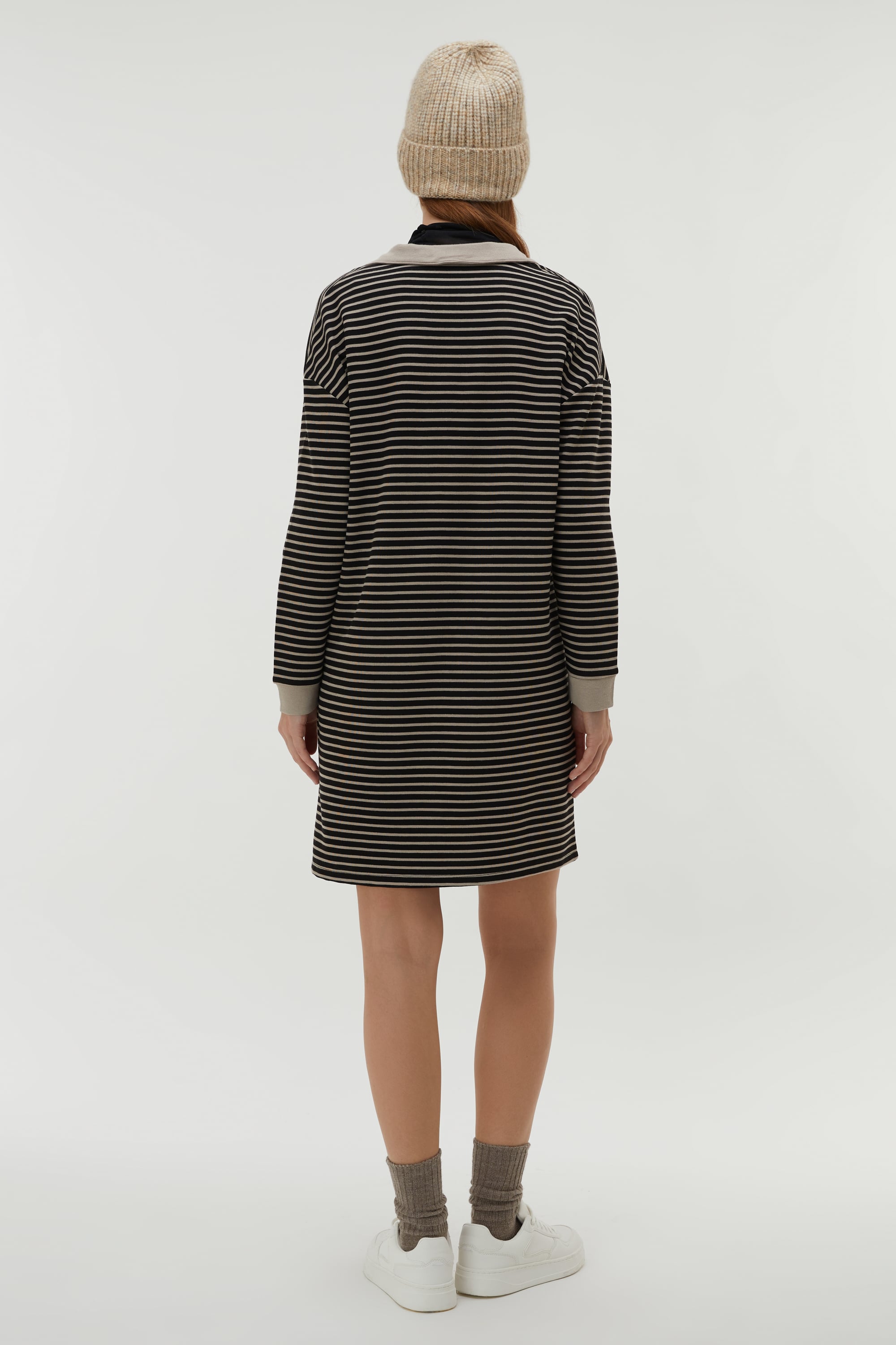 ÇİZGİLİ POLO YAKA MİNİ ELBİSE