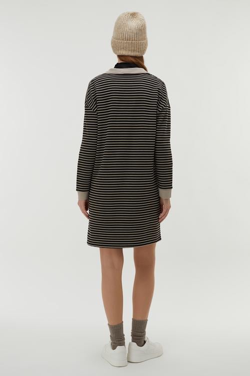 ÇİZGİLİ POLO YAKA MİNİ ELBİSE