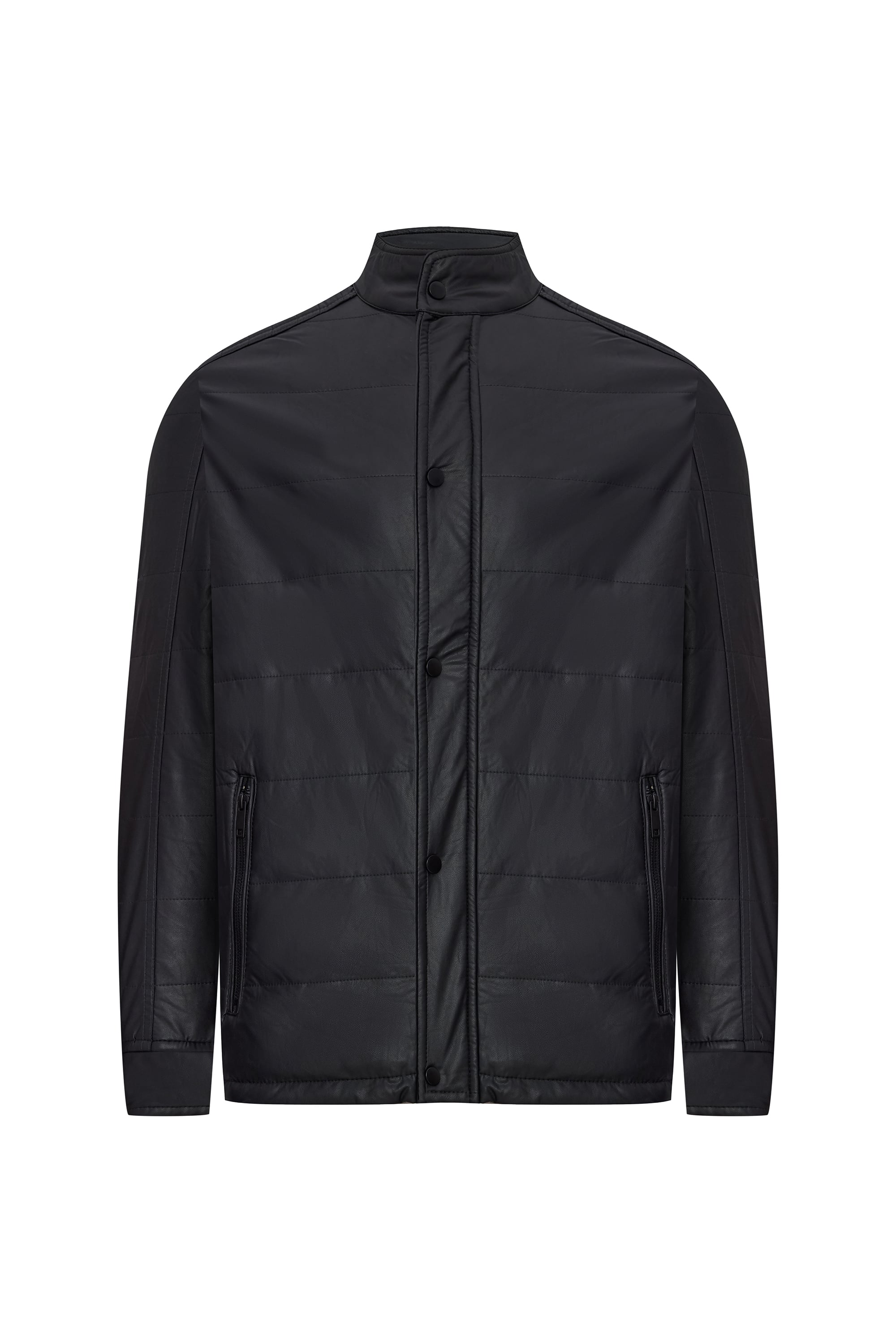 DERİ GÖRÜNÜMLÜ KAPİTONELİ CASUAL CEKET