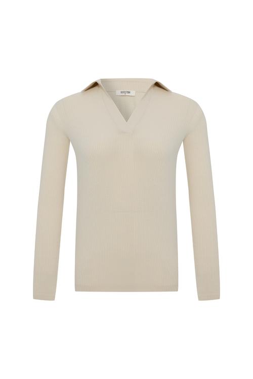  POLO YAKA FİTİLLİ UZUN KOLLU T-SHIRT