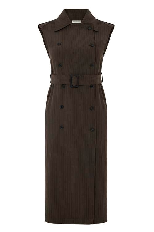 DÜĞME KAPAMALI KEMERLİ MİDİ ELBİSE