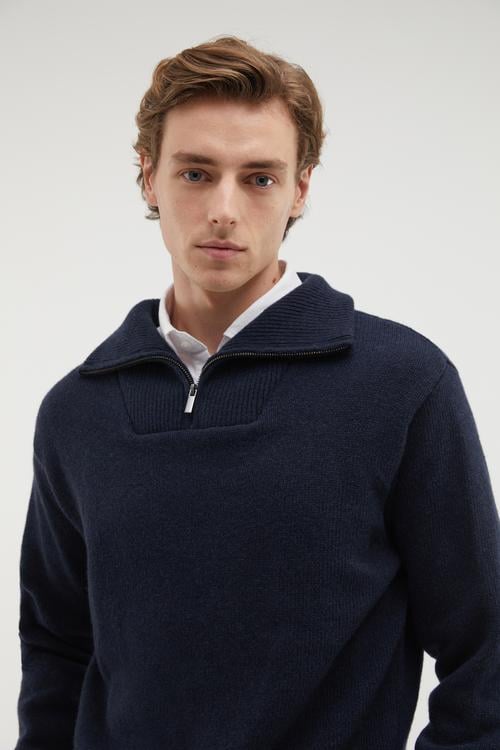  FERMUARLI POLO YAKA YÜN KAZAK