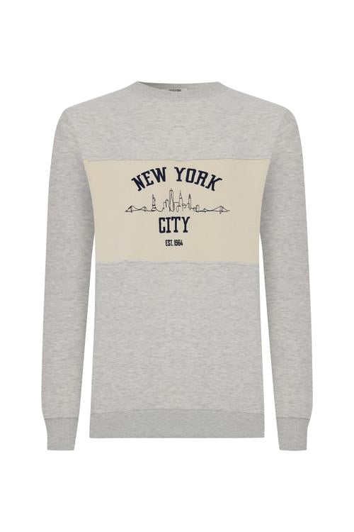 NAKIŞLI OVERSIZE BİSİKLET YAKA SWEATSHIRT