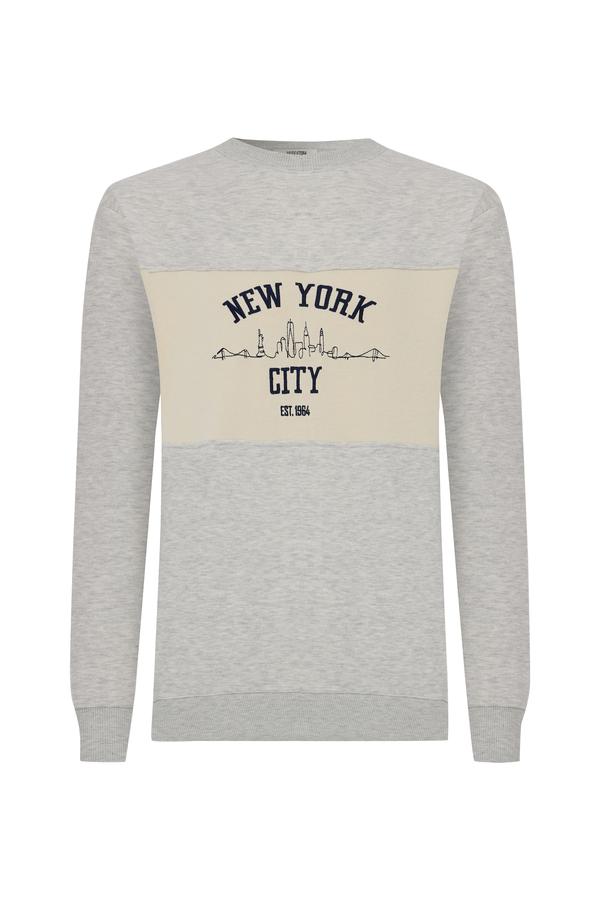 NAKIŞLI OVERSIZE BİSİKLET YAKA SWEATSHIRT