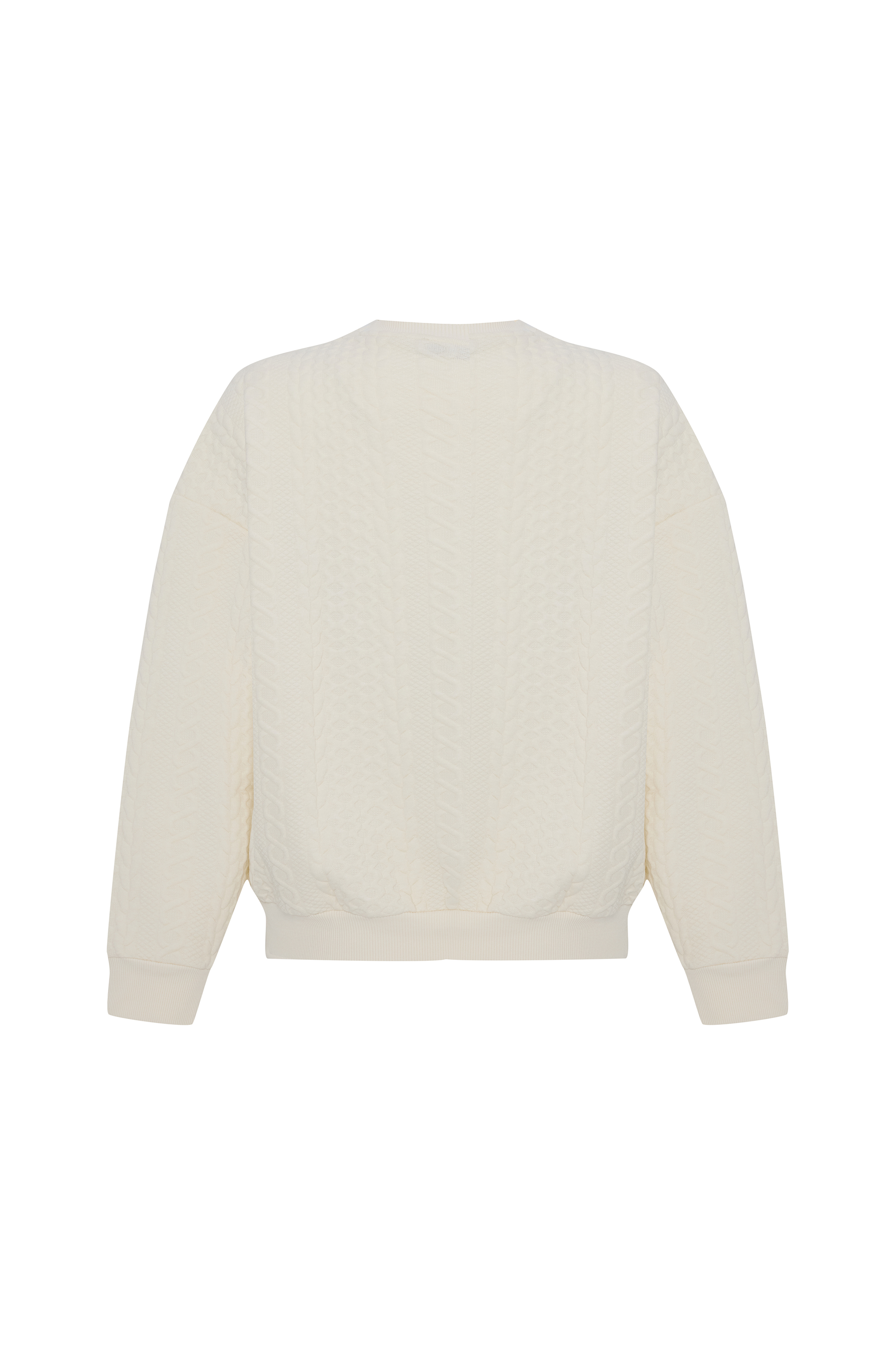 BİSİKLET YAKA ÖRGÜ DESENLİ SWEATSHIRT