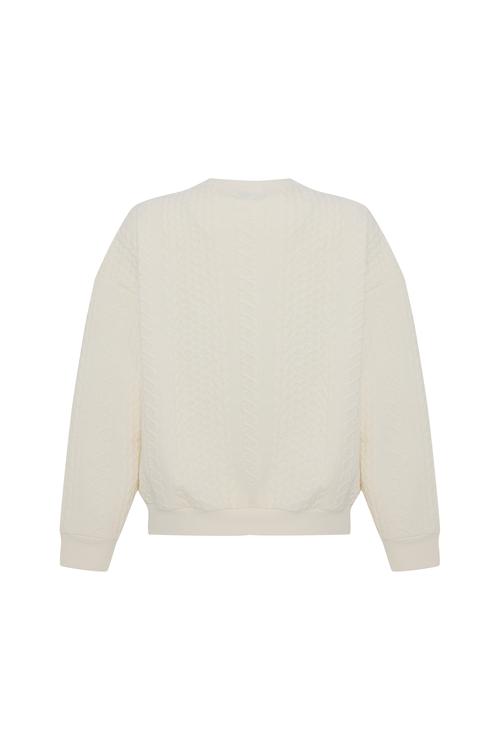  BİSİKLET YAKA ÖRGÜ DESENLİ SWEATSHIRT