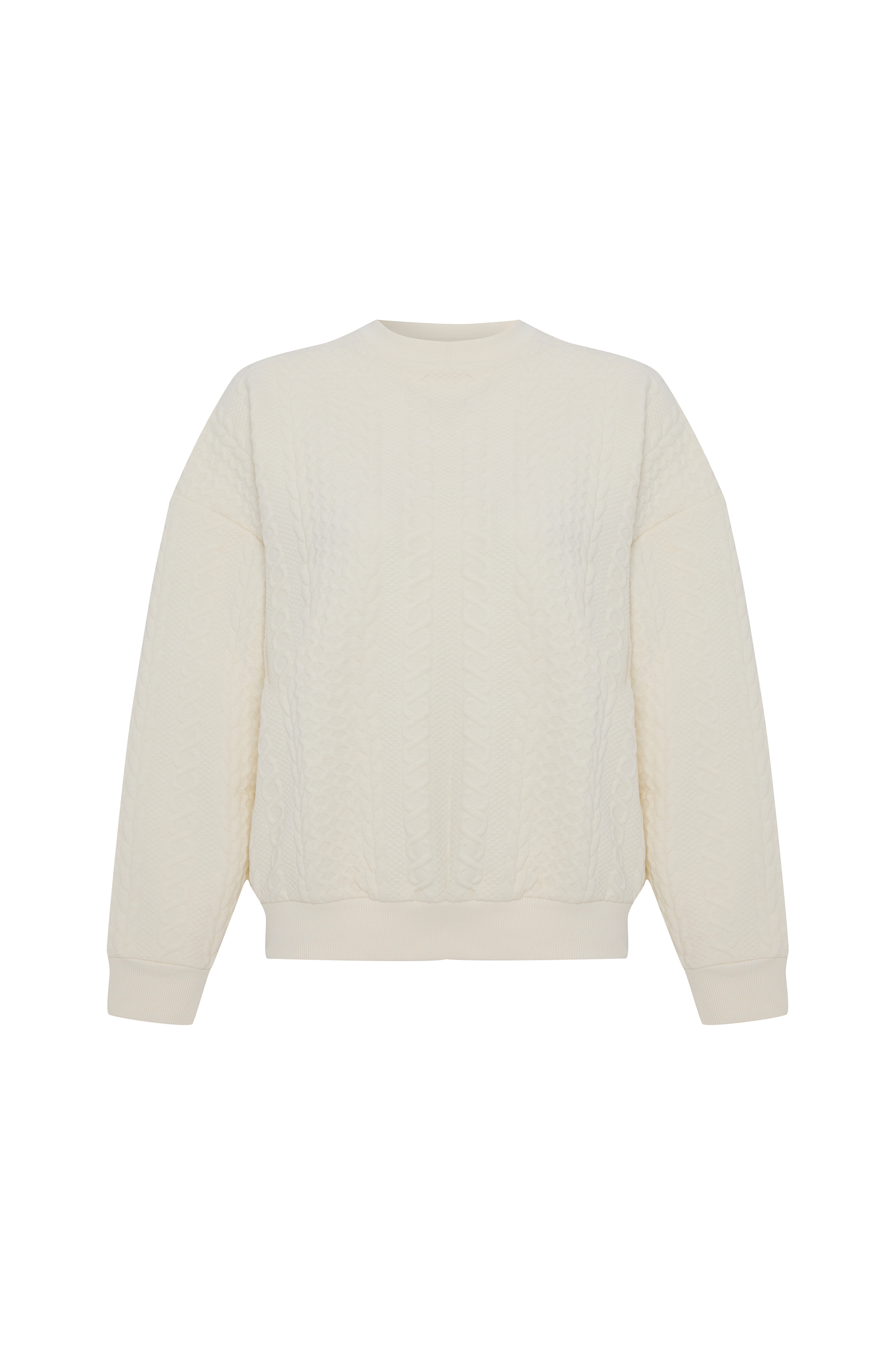 BİSİKLET YAKA ÖRGÜ DESENLİ SWEATSHIRT