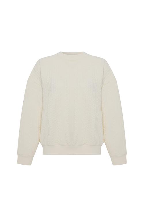  BİSİKLET YAKA ÖRGÜ DESENLİ SWEATSHIRT