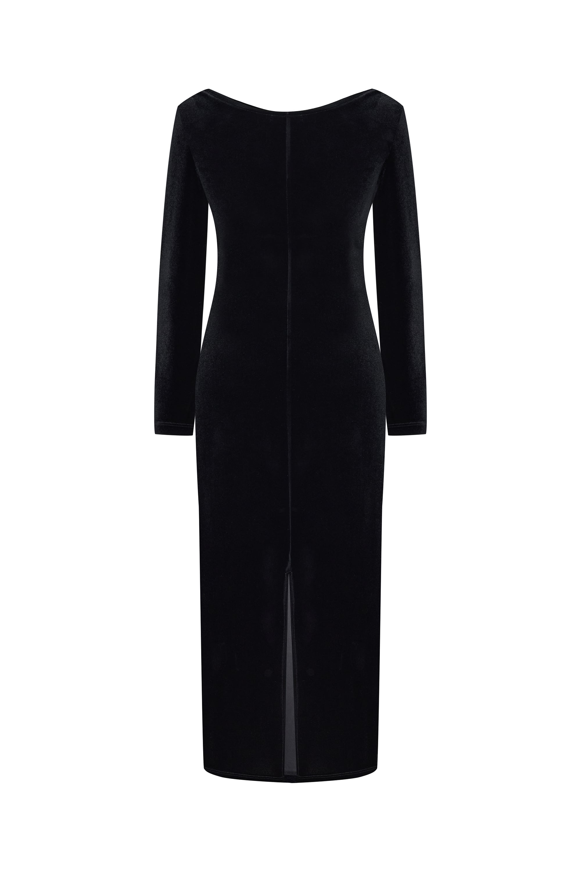 KADİFE GÖRÜNÜMLÜ KRUVAZE YAKA MİDİ ELBİSE