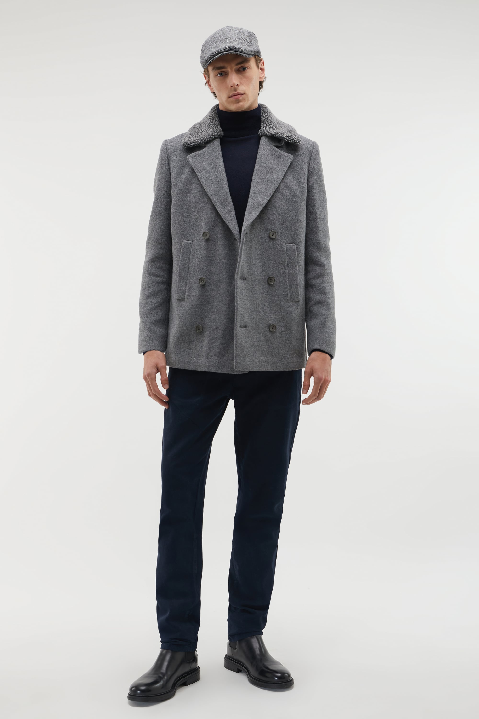 ÇIKARILABİLİR YAKA KRUVAZE KAŞE CEKET