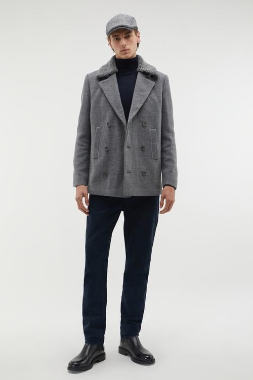 ÇIKARILABİLİR YAKA KRUVAZE KAŞE CEKET