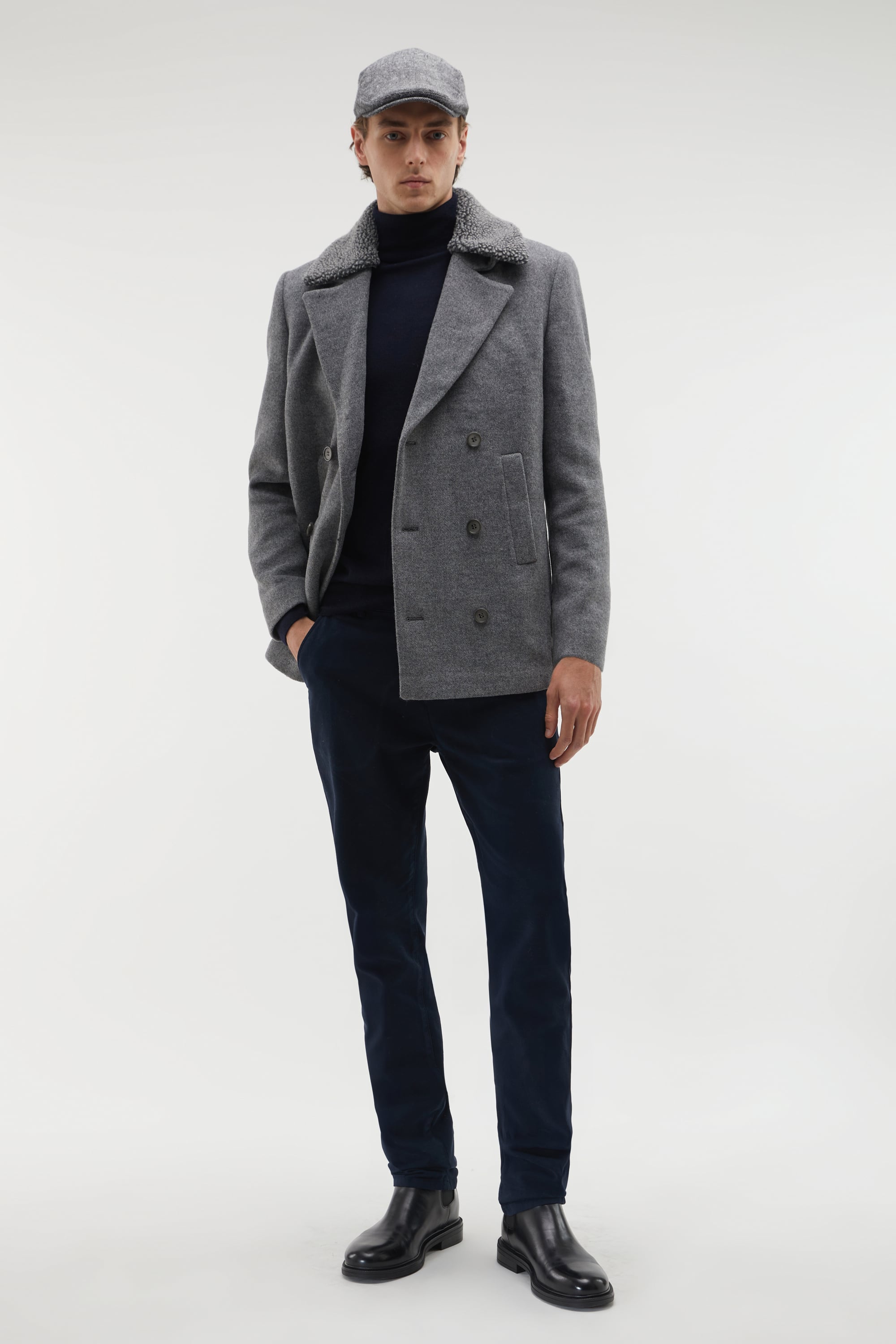 ÇIKARILABİLİR YAKA KRUVAZE KAŞE CEKET