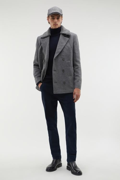 ÇIKARILABİLİR YAKA KRUVAZE KAŞE CEKET