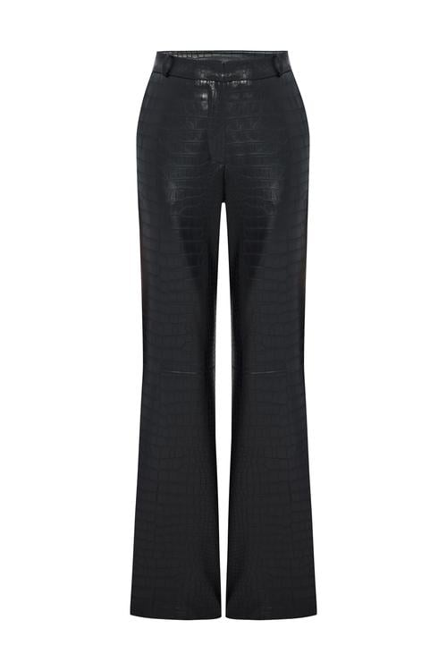 DERİ GÖRÜNÜMLÜ WIDE LEG TEKSTÜRLÜ PANTOLON