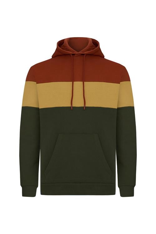  RENK BLOKLU KAPÜŞONLU SWEATSHIRT