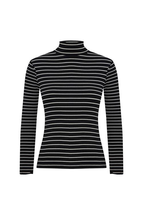 ÇİZGİLİ DİK YAKA BLUZ