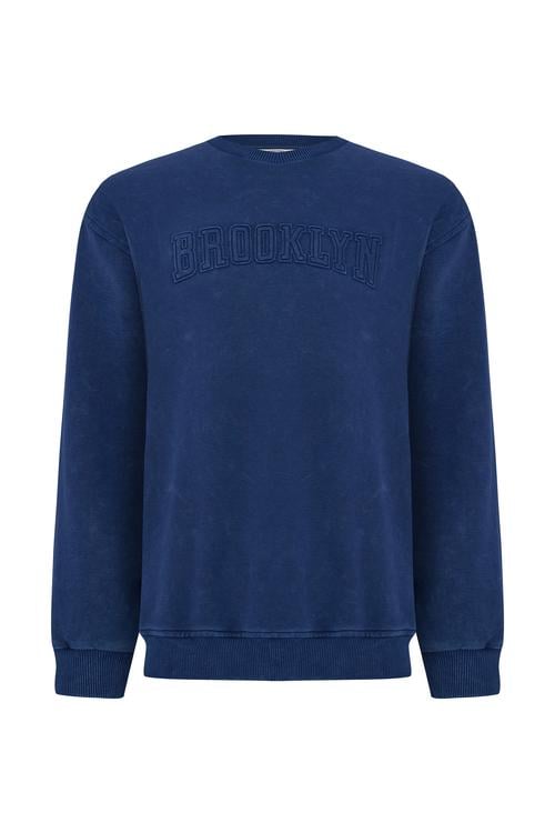  BASKILI OVERSIZE BİSİKLET YAKA SWEATSHIRT