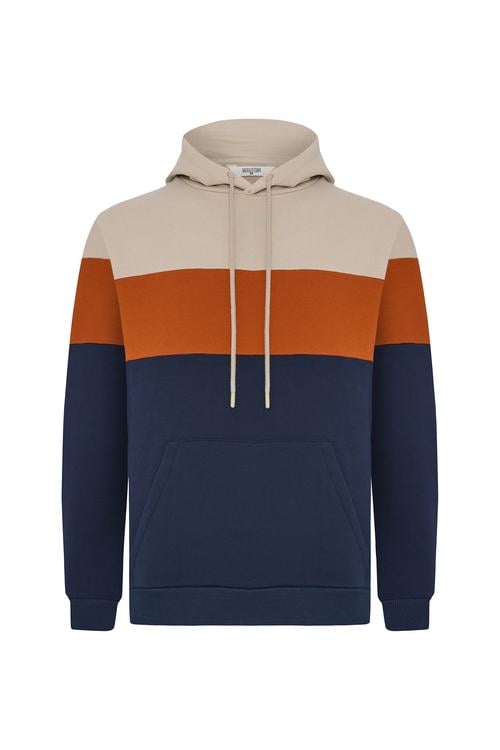  RENK BLOKLU KAPÜŞONLU SWEATSHIRT
