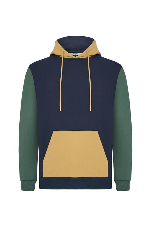  RENK BLOKLU KAPÜŞONLU SWEATSHIRT