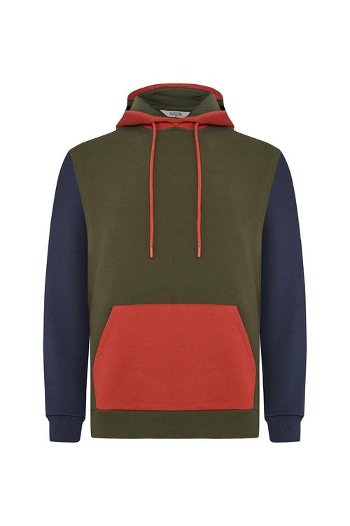  RENK BLOKLU KAPÜŞONLU SWEATSHIRT
