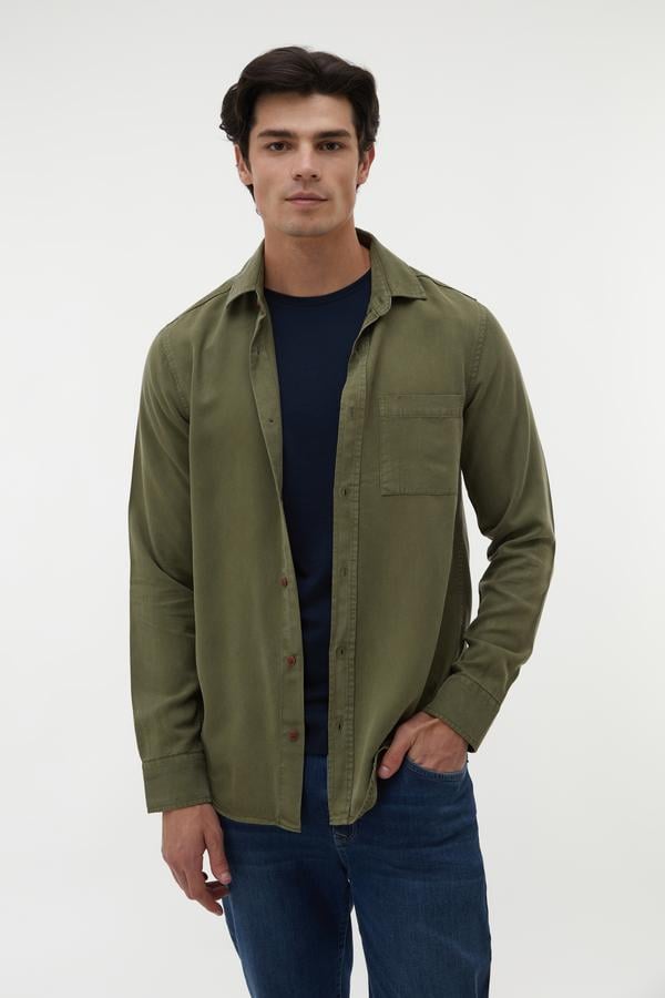 REGULAR FIT TEK CEPLİ UZUN KOLLU GÖMLEK