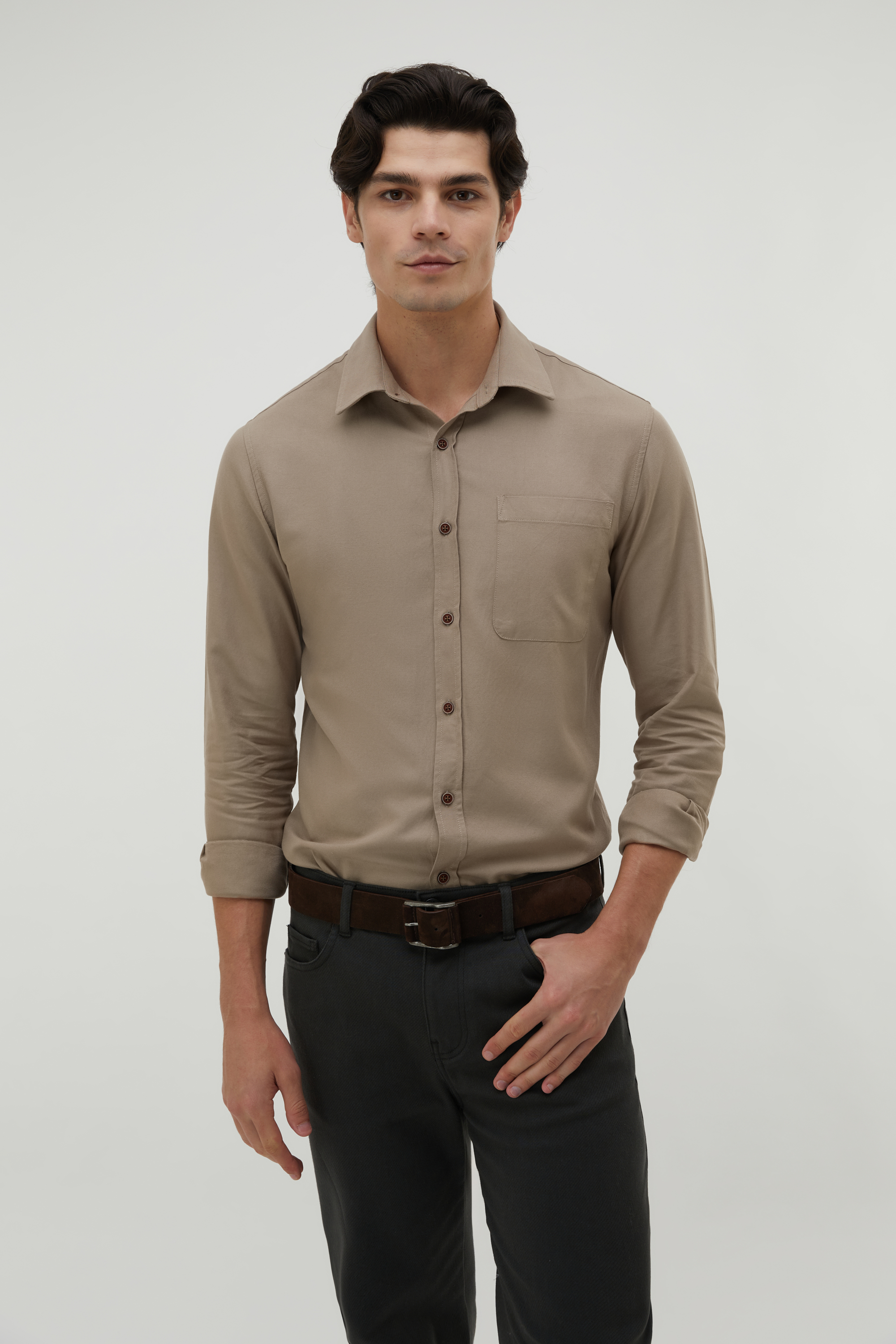 REGULAR FIT TEK CEPLİ UZUN KOLLU GÖMLEK