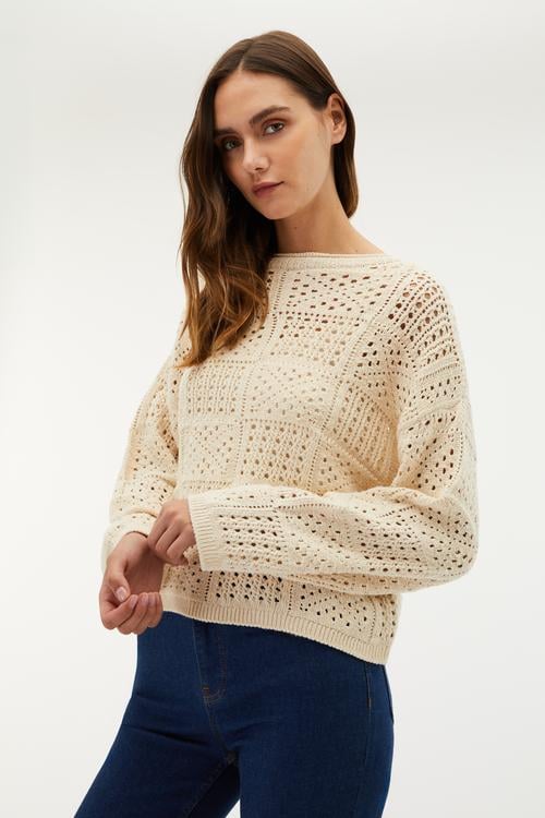  BİSİKLET YAKA AJURLU KAZAK