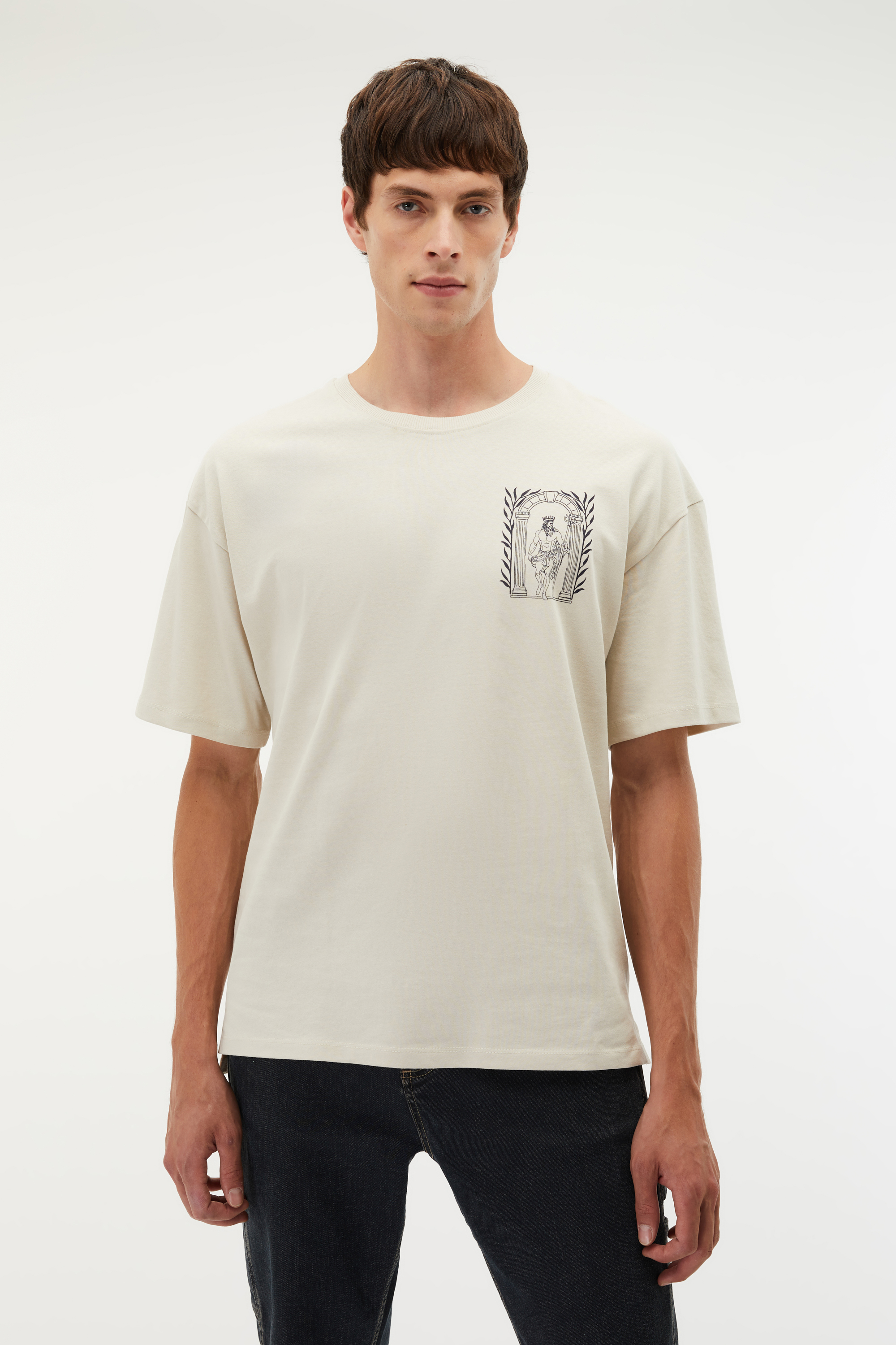 BASKILI BİSİKLET YAKA OVERSIZE T-SHIRT
