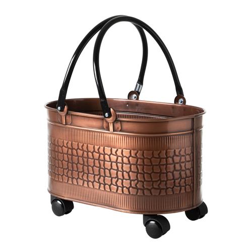 VINTAGE TEKERLEKLİ BAKIR ODUN KOVASI 48 CM