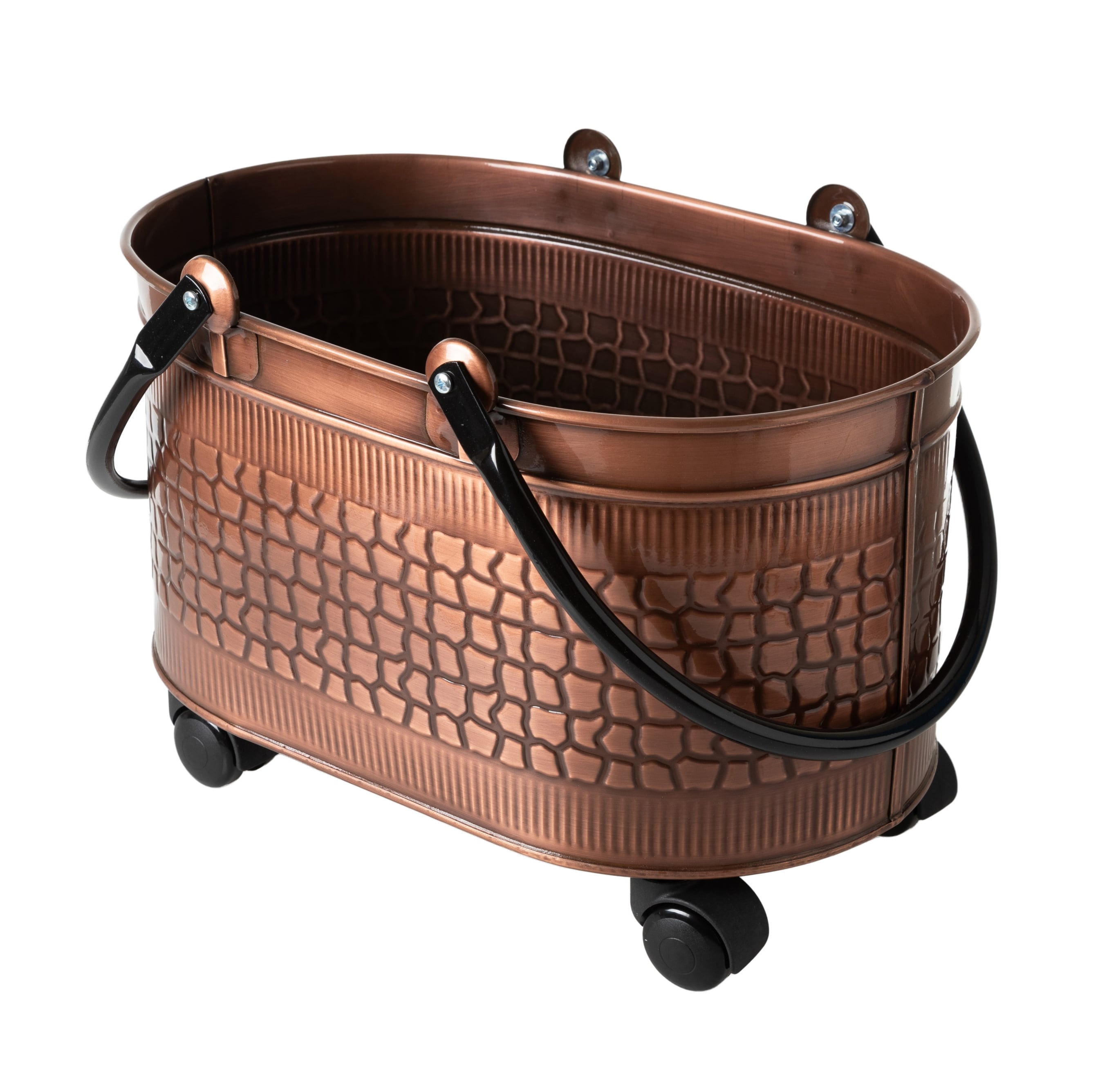 VINTAGE TEKERLEKLİ BAKIR ODUN KOVASI 48 CM