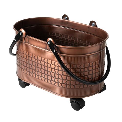 VINTAGE TEKERLEKLİ BAKIR ODUN KOVASI 48 CM