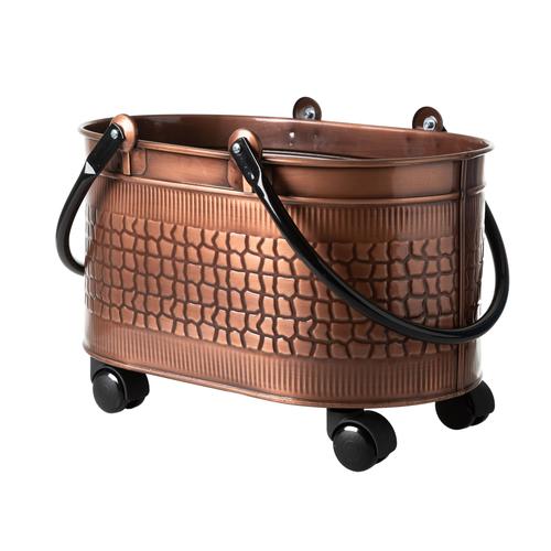 VINTAGE TEKERLEKLİ BAKIR ODUN KOVASI 48 CM